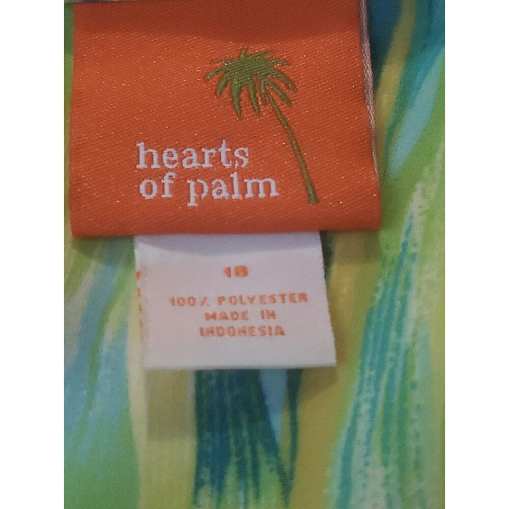 Hearts of Palm Green Blue Tropical Print Sheer Button Down Top Size 18 - Picture 2 of 6